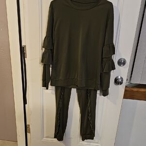 Olive Green Ruffle Sleeve Set